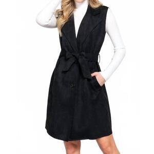 NEW ACTIVE BASIC belted faux suede vest dress in black